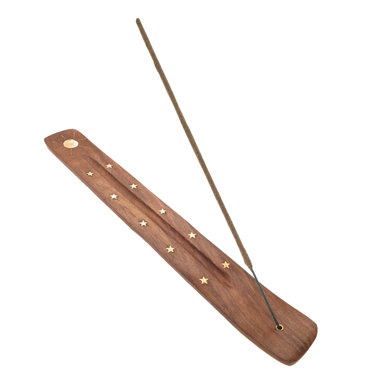 Wooden holder for incense sticks sun and stars