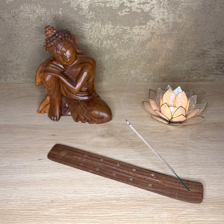 Wooden holder for incense sticks sun and stars