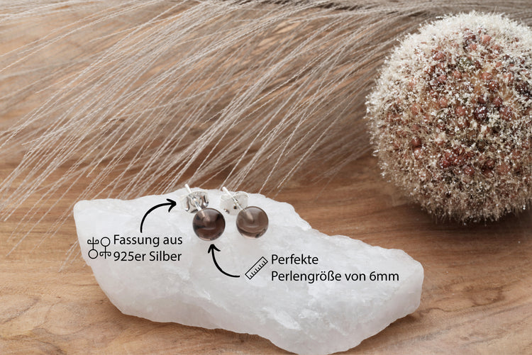 Smoky quartz stud earrings 6 mm | 925 silver