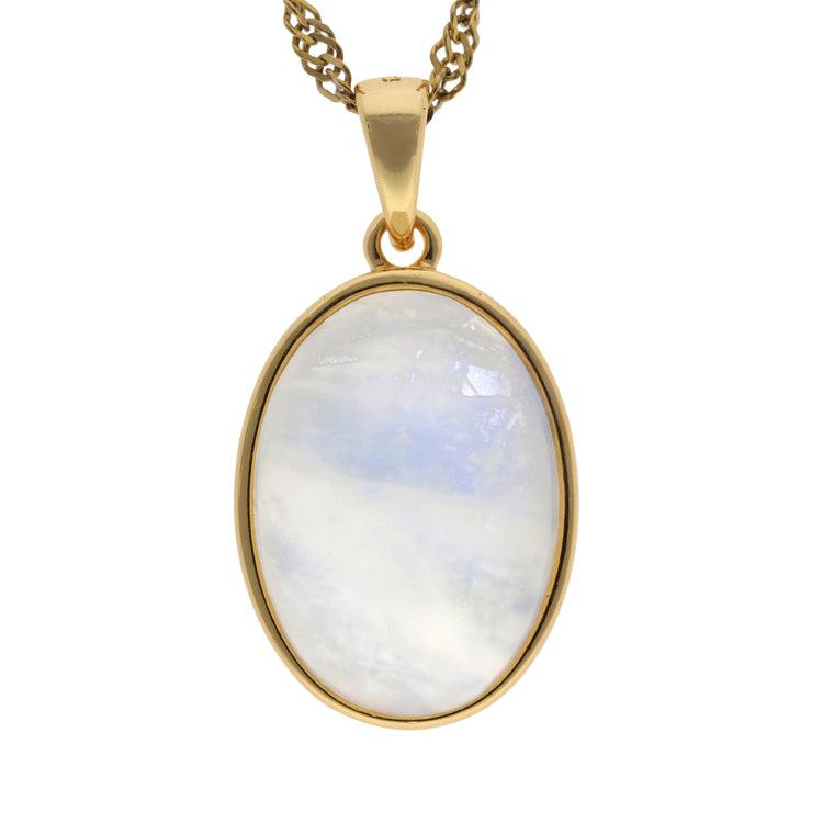 Regenbogen- Mondstein Anhänger (oval) in vergoldetem Silber gefasst