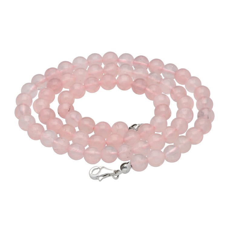 Rose quartz bead chain | Ø 6mm with 925 silver clasp | 45cm