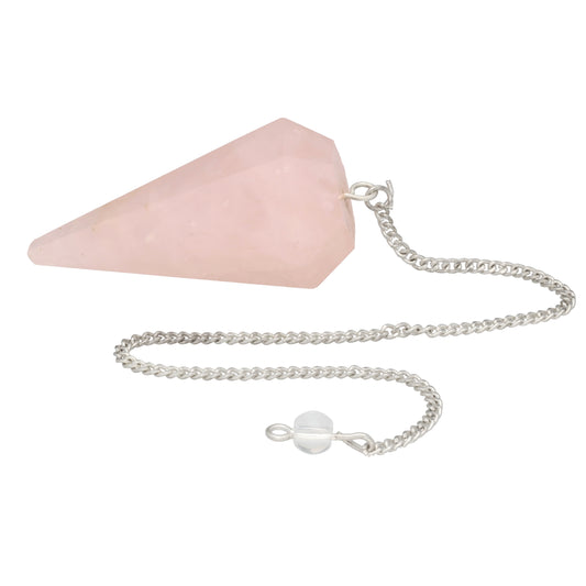 Rose quartz pendulum, polished faceted