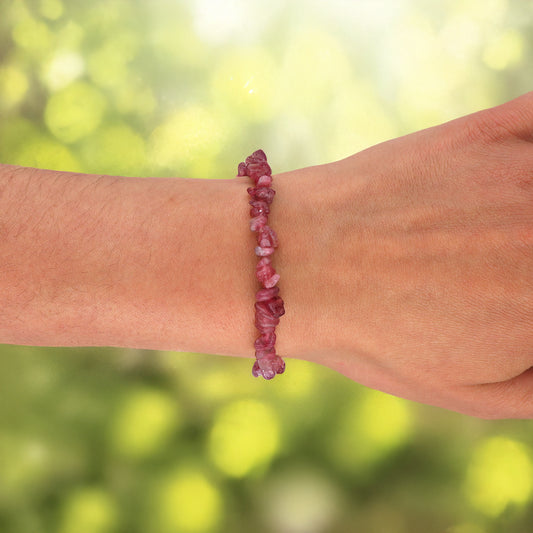 Tourmaline, red (rubellite) chip bracelet