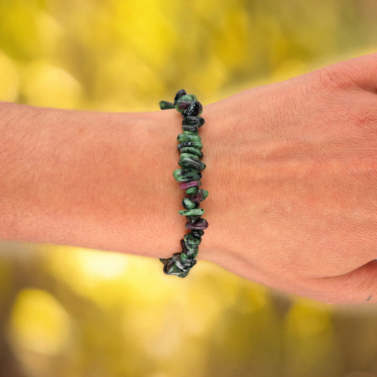 Zoisite with ruby sliver bracelet