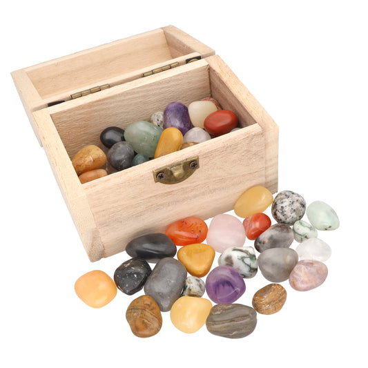 Gemstone set in treasure chest | Colorful tumbled stone mix | Size M