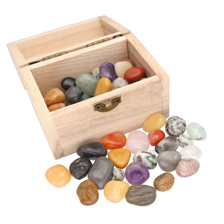 Gemstone set in treasure chest | Colorful tumbled stone mix | Size M