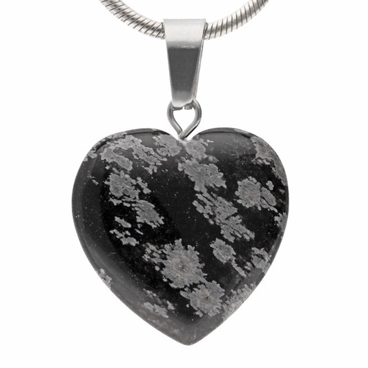 Snowflake obsidian heart pendant | 2x2 cm