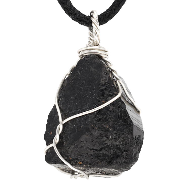 Tourmaline, black (Schorl) set rough stone pendant