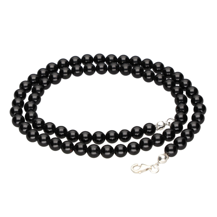 Black tourmaline (Schorl) bead chain | Ø 6 mm with clasp | 45 cm