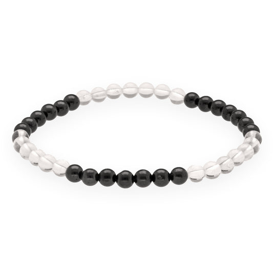 Rock crystal + tourmaline/schorl mini bead bracelet | 4 mm