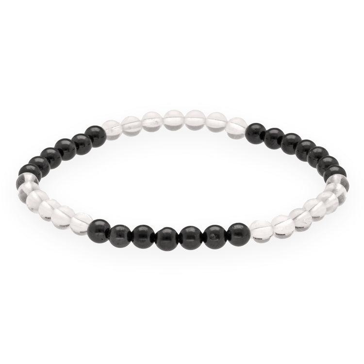 Rock crystal + tourmaline/schorl mini bead bracelet | 4 mm