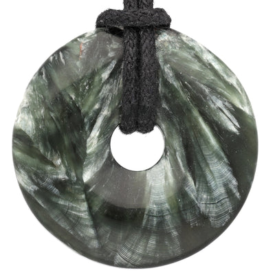 Seraphinite Donut Pendant | 30 mm Pendant + Cotton Cord