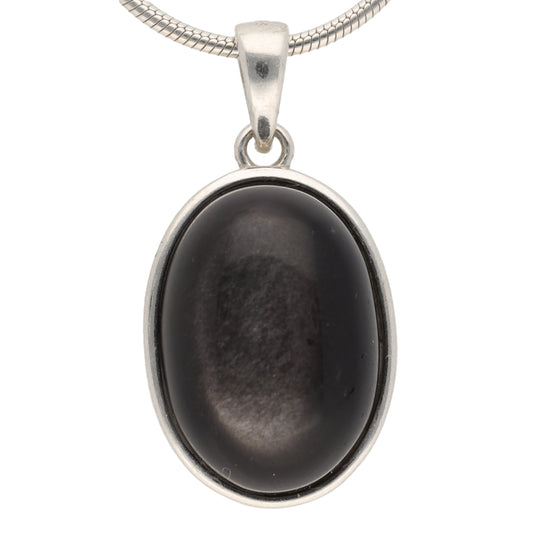 Silberobsidian Anhänger (oval) in Silber gefasst