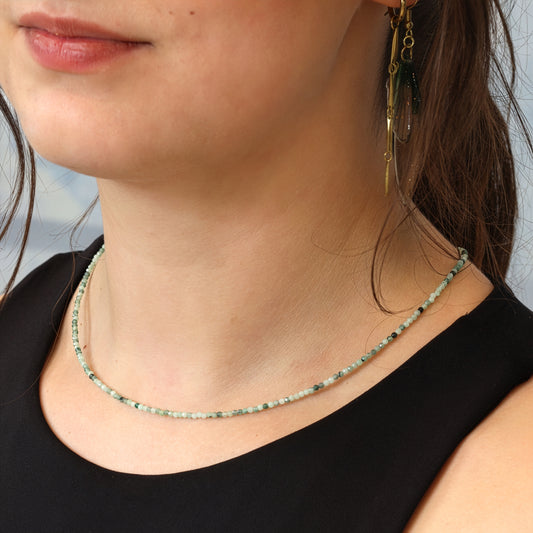 Emerald pearl necklace faceted | 45 cm + clasp