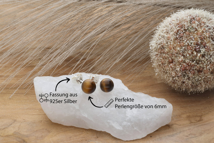 Tiger's eye stud earrings 6 mm | 925 silver