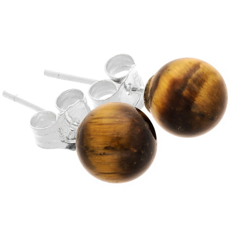Tiger's eye stud earrings 6 mm | 925 silver
