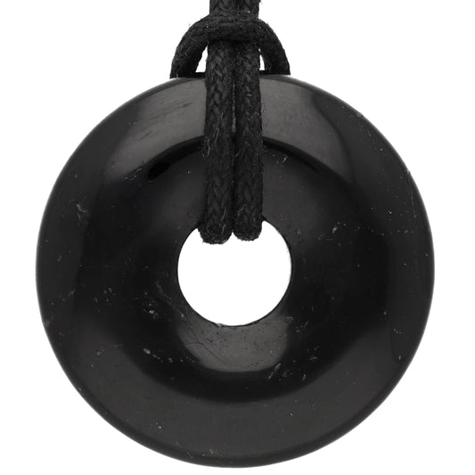 Tourmaline, black (Schörl) Donut | 30 mm pendant + cotton cord