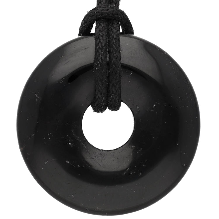 Tourmaline, black (Schörl) Donut | 30 mm pendant + cotton cord