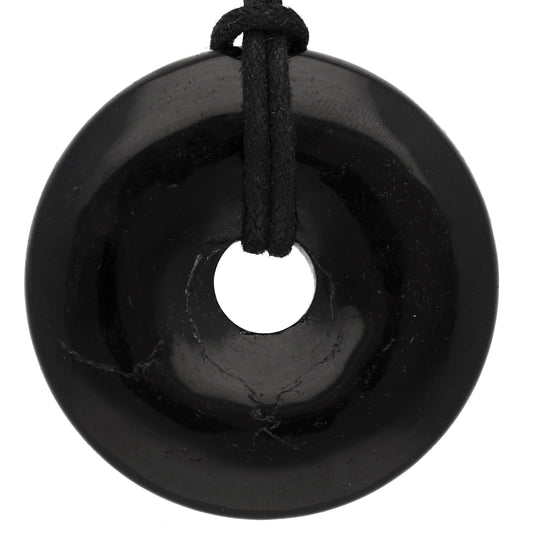 Tourmaline, black (Schörl) Donut | 40 mm pendant + cotton cord