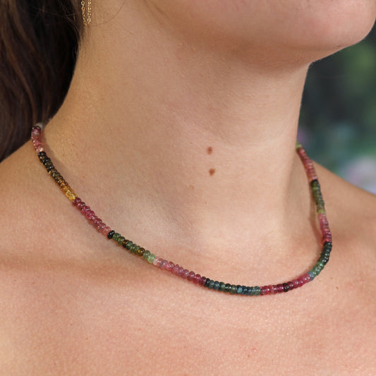 Turmalin mehrfarbig Kette facettiert | 45 cm + Verschluss