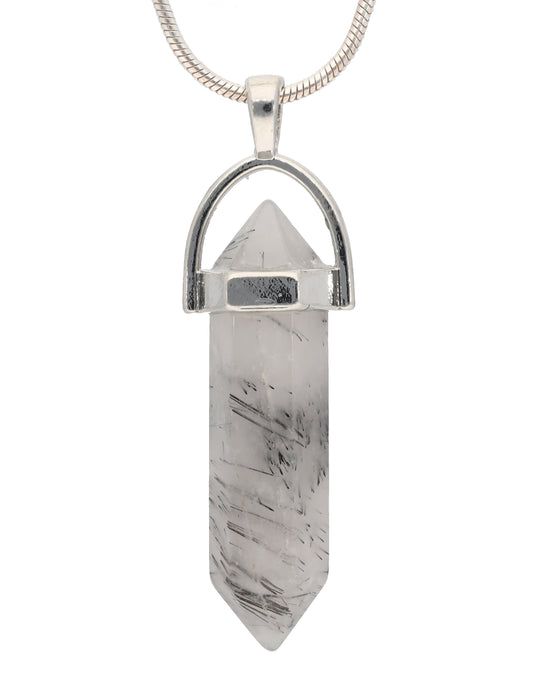 Tourmaline quartz | double point, set | silver-colored eyelet