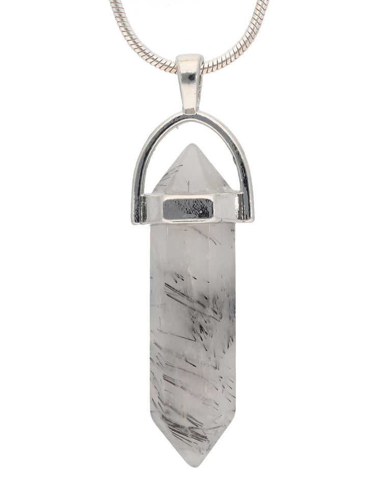 Tourmaline quartz | double point, set | silver-colored eyelet