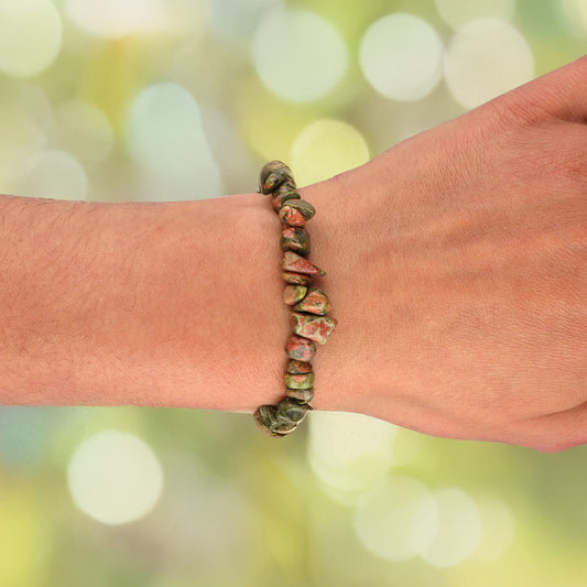 Unakite chip bracelet