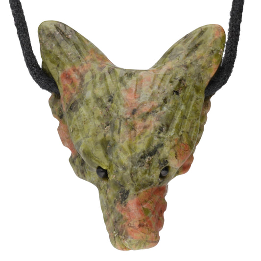Unakite wolf head pendant