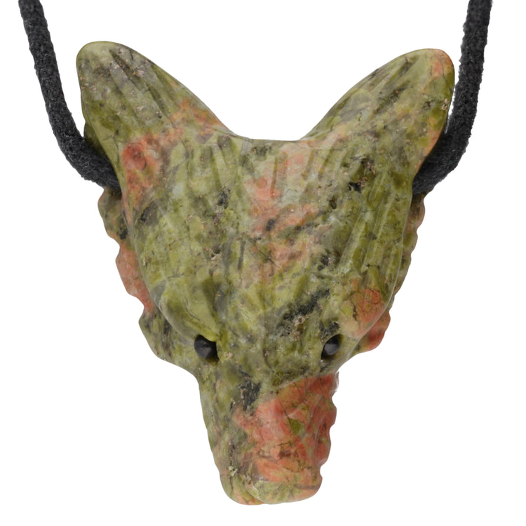 Unakite wolf head pendant