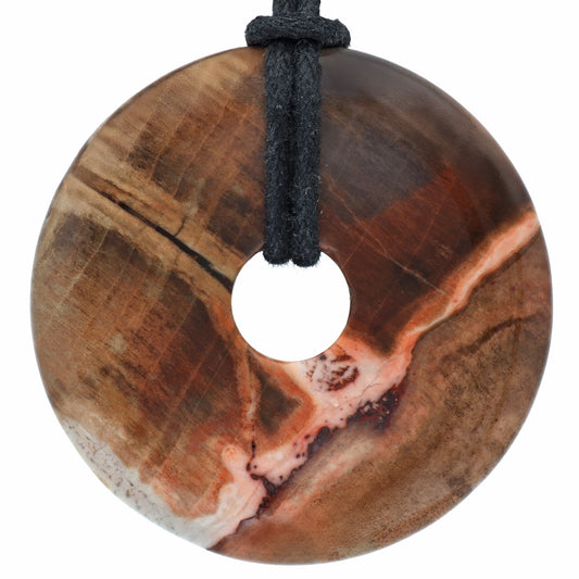 Petrified Wood Donut | 40 mm Pendant + Cotton Cord