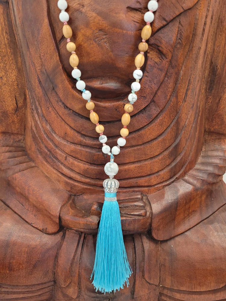 108-bead mala made of magnesite and olive wood – handmade prayer beads for inner peace, mindfulness, and grounding