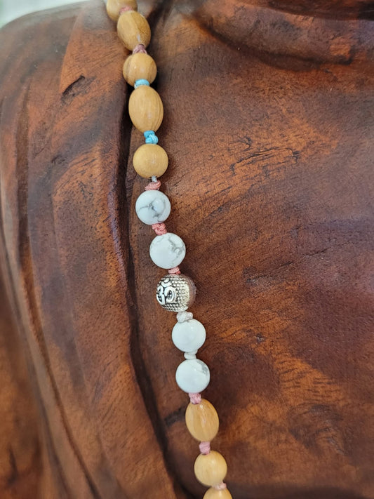 108-bead mala made of magnesite and olive wood – handmade prayer beads for inner peace, mindfulness, and grounding