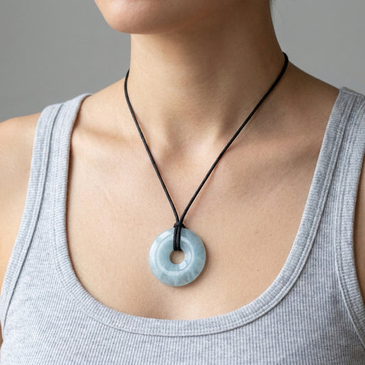 Aquamarin Donut | 30 mm Anhänger + Baumwollband