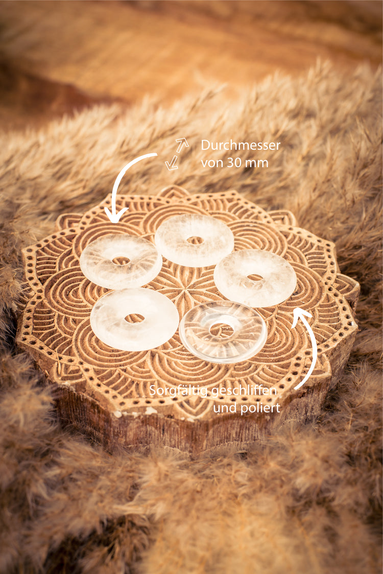 Bergkristall Donut | 30 mm Anhänger + Baumwollband