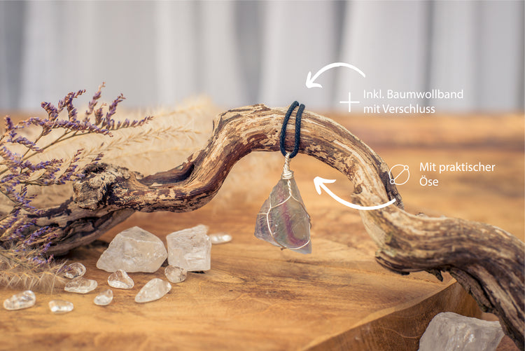 Fluorite, set rough stone pendant