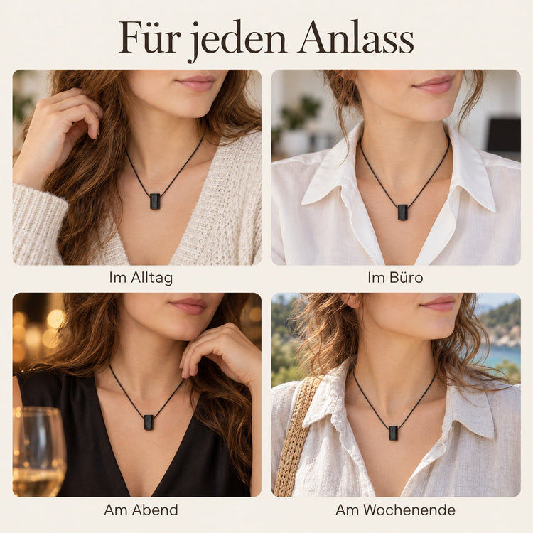 Kleiner Turmalin (Schörl) Rohsteinanhänger – getragen – für jeden Anlass