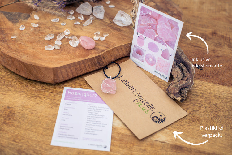 Rose quartz, set raw stone pendant