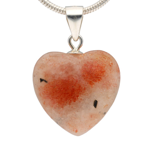 Sunstone heart pendant | 1.5x1.5 + 925 silver eyelet