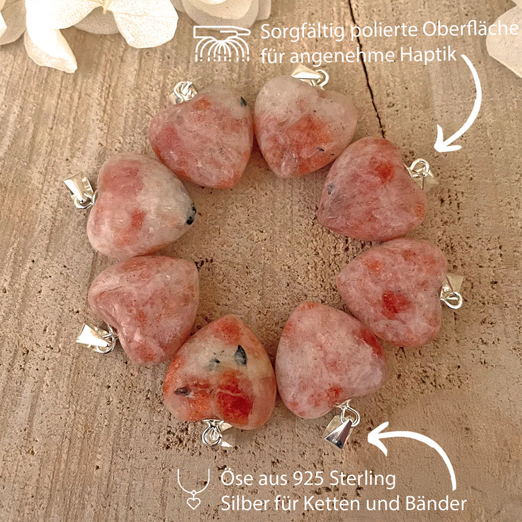 Sonnenstein Herzanhänger | 1,5x1,5 + 925er Silberöse