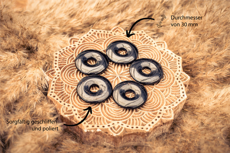 Tourmaline, black (Schörl) Donut | 30 mm pendant + cotton cord