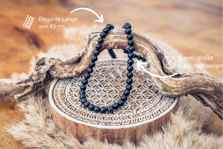 Black tourmaline (Schorl) bead chain | Ø 6 mm with clasp | 45 cm