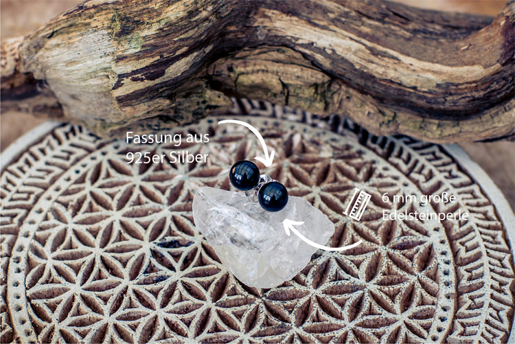 Black tourmaline (schorl) earrings, 6 mm, 925 silver