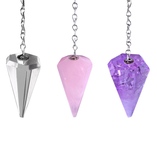 Set of 3 faceted pendulums | Amethyst + Rock Crystal + Rose Quartz