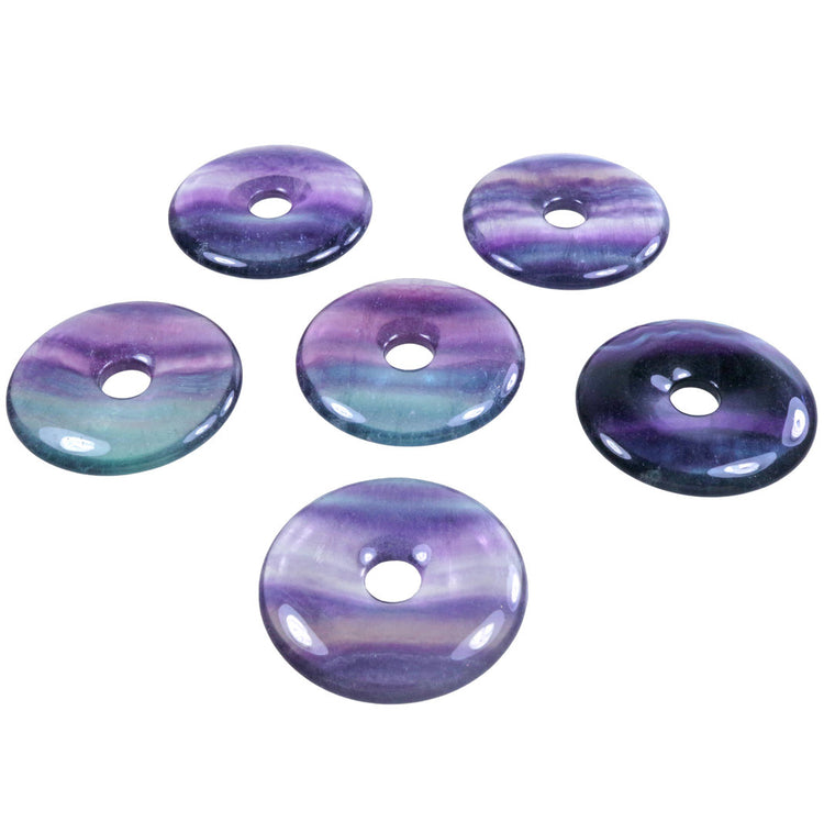 Fluorit, bunt Donut | 40 mm Anhänger + Baumwollband