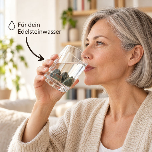 Glas Wasser mit Heliotrop Wassersteinen