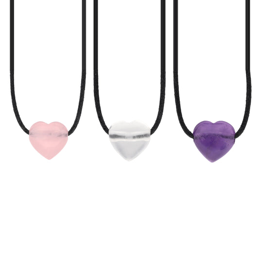 Herzanhänger "Goldenes Dreieck" Amethyst + Bergkristall + Rosenquarz