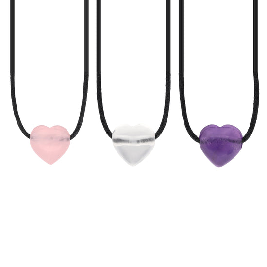 Herzanhänger "Goldenes Dreieck" Amethyst + Bergkristall + Rosenquarz
