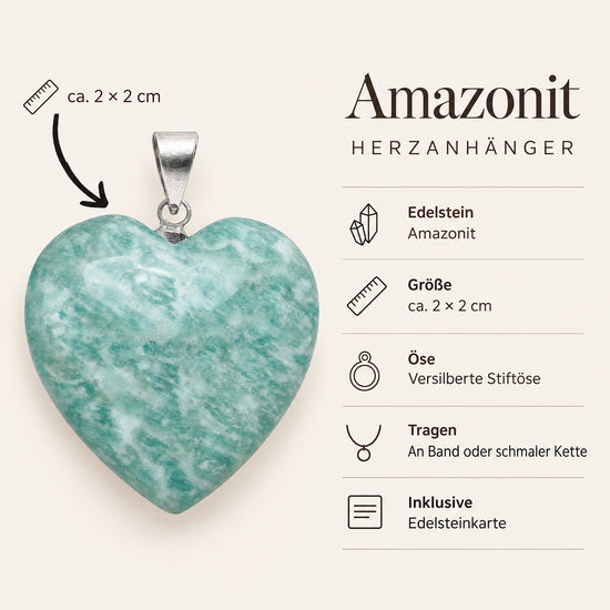 Steckbrief Amazonit Herzanhänger – ca. 2 × 2 cm