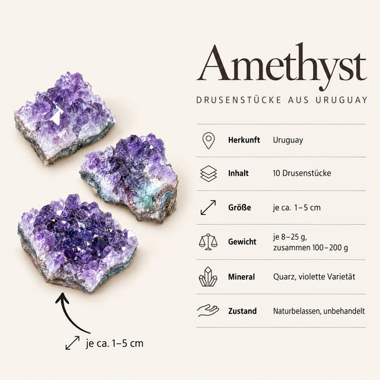 Steckbrief Amethyst-Drusenstücke aus Uruguay