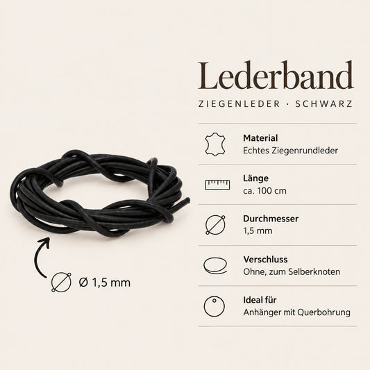 Steckbrief Lederband Ziegenleder schwarz – ca. 100 cm, Ø 1,5 mm